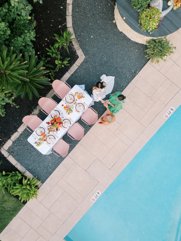 Overhead View of Sophie's Gasthaus Courtyard Wedding